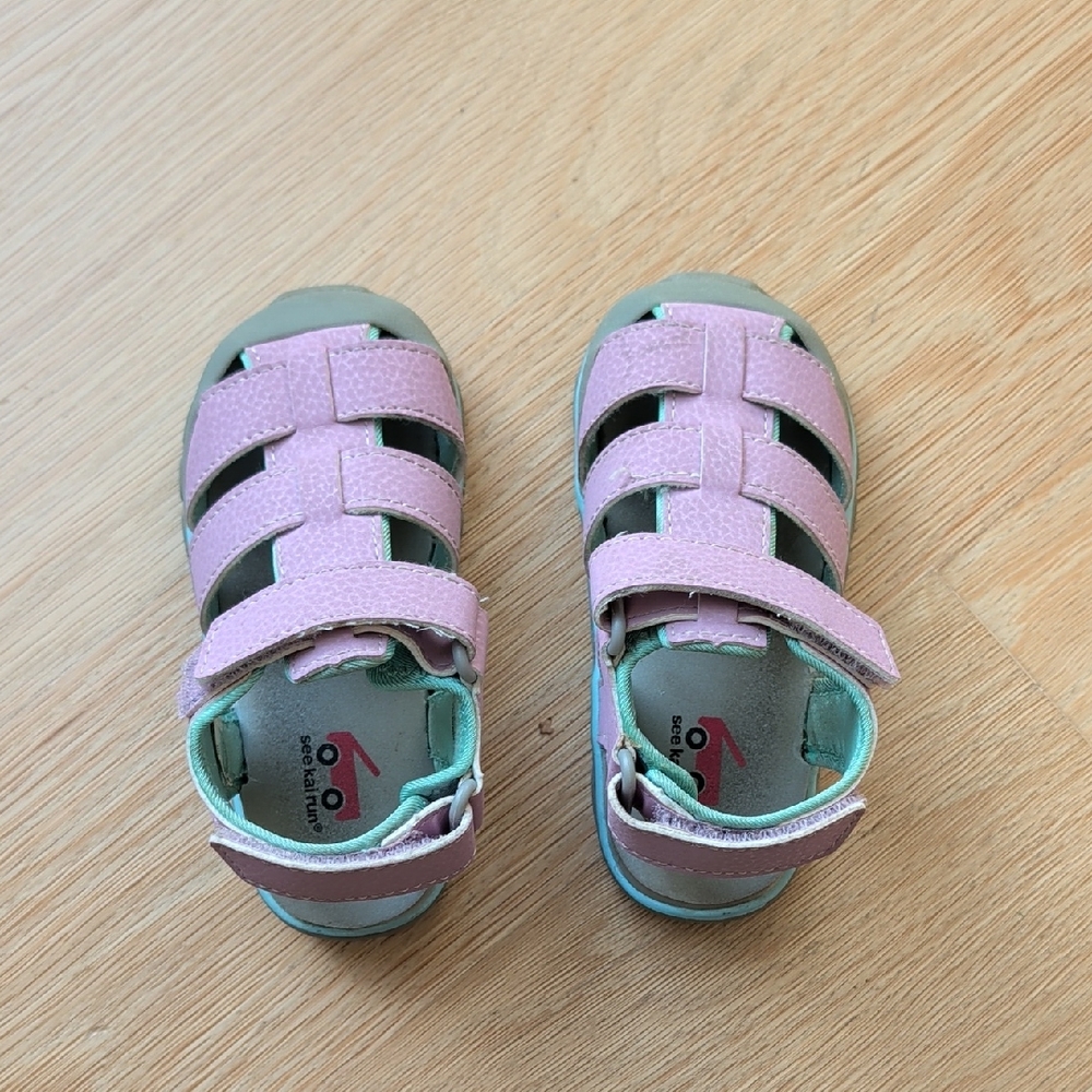 See Kai Run Pink and Green Kids Sandals